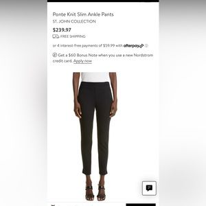 St. John Black Ponte Knit High Rise Stretch Ankle Zip Pants